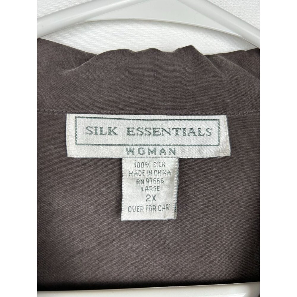 Silk Essentials Womens 2X Gray 100% Silk Button-Up Shirt With Pocket & Long Slee - Picture 2 of 11